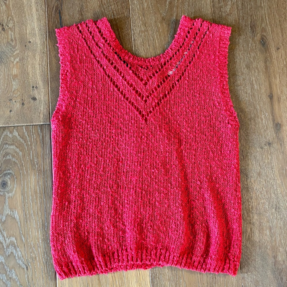 VINTAGE 80s, Sleeveless Knit Shirt, Red, Size Medium